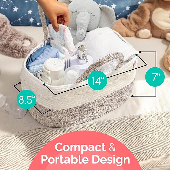 Rope Diaper Caddy - Storage for Baby and Toddler Items - Portable Cotton Organizer Easily Holds Diapers, Wipes, Clothing - Useful for Nursery, Bedroom (Beige, Regular)-Ruum Studio Home