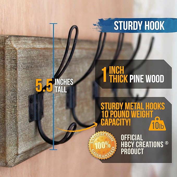 HBCY Creations Weathered Rustic Coat Rack Wall Mount with 5 Hooks, Solid Pine Wood 24 inch Wall Hooks for Entryway, Mudroom, Hallway, Bathroom - Vintage Farmhouse Style Wall Mounted Towel Rack-Ruum Studio Home
