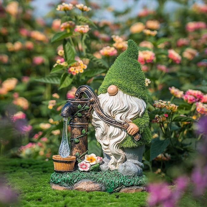 TERESA'S COLLECTIONS Garden Gnomes Decor with Solar Lights, Fathers Gifts, Green Outdoor Resin Decorations for Porch Patio, Gnome Ornaments for Dad and Mom，9"-Ruum Studio Home