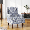 UIXE Floral Accent Chair, High Back Pattern Arm Chair for Living Room, Traditional Fabric Armchair Comfy Upholstered Sofa Reading Seat with Nailhead Trim & Retro Wood Legs - Navy-Ruum Studio Home