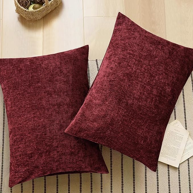 CaliTime Throw Pillow Covers Decorative 20 X 26 Inches Pack of 2 Cozy Chenille Standard Pillow Shams Cases for Couch Sofa Bed Living Room Home Burgundy-Ruum Studio Home