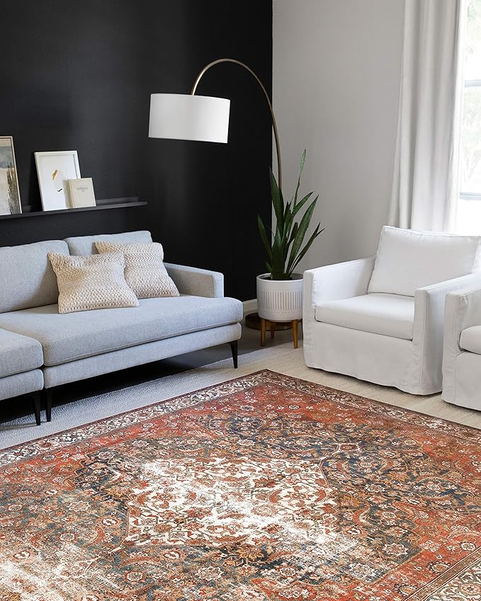 Loloi Layla Collection LAY-05 Ocean/Multi 3'-6" x 5'-6" .13" Thick Accent Rug, Soft, Durable, Vintage Inspired, Distressed, Low Pile, Non-Shedding, Easy Clean, Printed, Living Room Rug-Ruum Studio Home