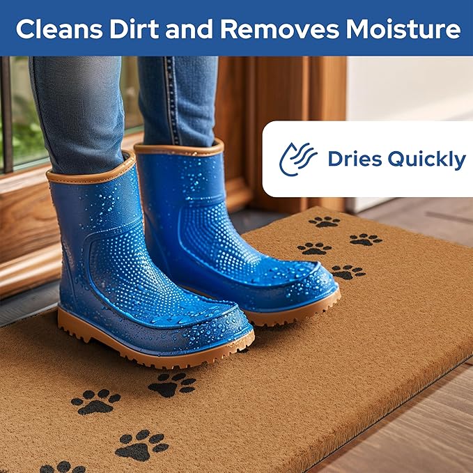 Barnyard Designs Natural Coco Coir Heavy Duty Backing Doormat - Large Cute Non-Slip Front Door Welcome Mat for Outside Entrance or Porch Entry, Brown (17x30, Paws)-Ruum Studio Home