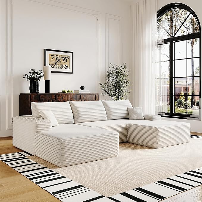 108" Sectional Couches for Living Room Modern Modular Sofa with L-Shape Couchs Upholstered Boneless Couch Deep Seat Sectional Couch with Chaise (White, Left Facing Chaise+2Seaters+1Ottoman)-Ruum Studio Home