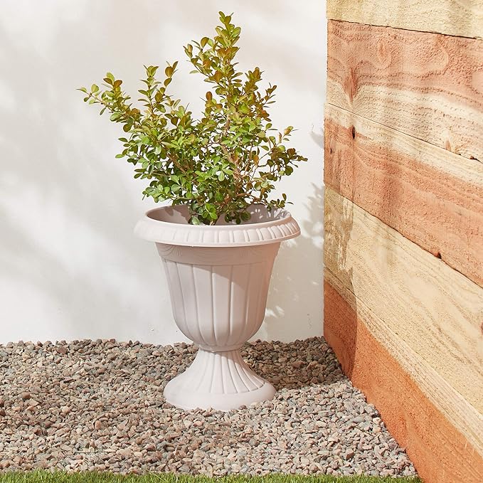 PL00TP Classic Traditional Plastic Urn Planter Indoor/Outdoor, 16" x 18", Taupe-Ruum Studio Home