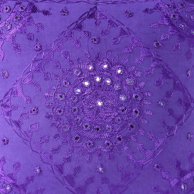 Eyes of India Embroidered Decorative Boho Throw Pillow Cover with Mirrors, Handmade Bohemian Accent Cushion Case for Sofa Couch Bedroom Living Room (Purple, 24" x 24")-Ruum Studio Home