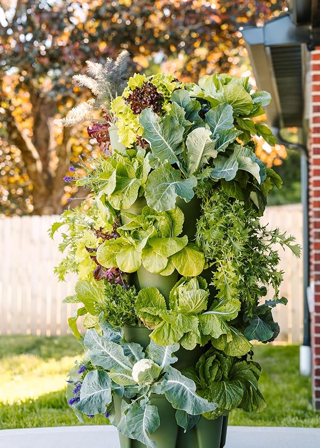 Greenstalk Patented Large 5 Tier Vertical Garden Planter with Patented Internal Watering System Great for Growing a Variety of Strawberries, Vegetables, Herbs, & Flowers (Evergreen)-Ruum Studio Home