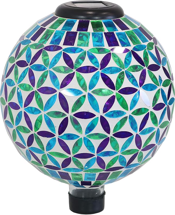 Sunnydaze 10 inch Solar Gazing Ball for Garden - Glass Outdoor Gazing Globe - Mosaic Cool Blooms-Ruum Studio Home