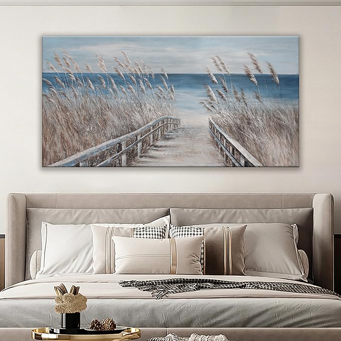Canvas Wall Art Decor Large Wall Art for Living Room Vintage Coastal Wall Art Prints Landscape Beach Wall Art Decorations Blue Artwork for Walls Bedroom Office Kitchen Wall Decor 24" X 48"-Ruum Studio Home