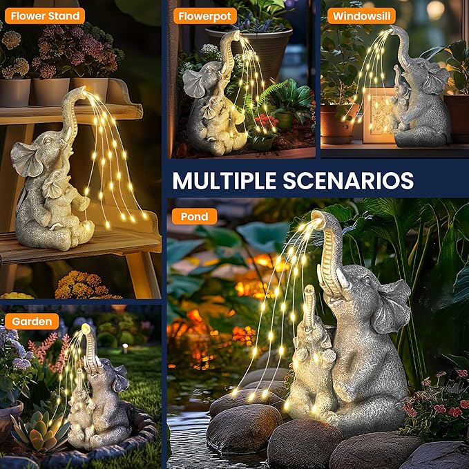 GIGALUMI Solar Garden Outdoor Statues for Women, Mom, Grandma. Elephant Figurine Housewarming and Birthday Gifts Outdoor Statue Light Decor Ornament for Backyard, Patio, Balcony, Lawn, Pond-Ruum Studio Home