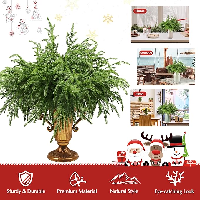 12Pcs Artificial Norfolk Pine Branches 18" Plastic Christmas Plants Decor Faux Greenery Stems Pine Picks Outdoor Faux Plants UV Resistant for Xmas Indoor, Front Porch Home Décor (12, 18inch)-Ruum Studio Home