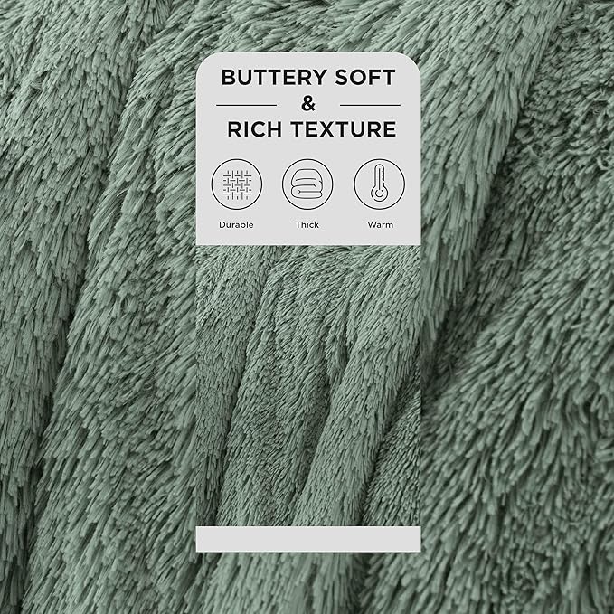 Bedsure GentleSoft Fluffy Sage Green Blankets Queen Size for Bed, Thick Sherpa Faux Fur Fleece Fuzzy Plush Winter Warm Soft Queen Blankets, Bedroom Decor Sage Green Cozy Gifts for Women Men, 90x90-Ruum Studio Home
