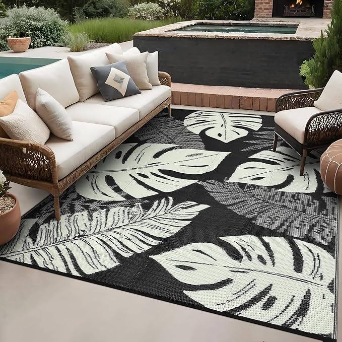 GAOMON Outdoor Rug Waterproof 9x18 Patio Rug Reversible Camping Mat, Foldable Portable Outdoor Plastic Straw Rugs RV Picnic Carpet with Bag & 4 Stakes, UV Resistant Outside Carpet for Deck Balcony-Ruum Studio Home