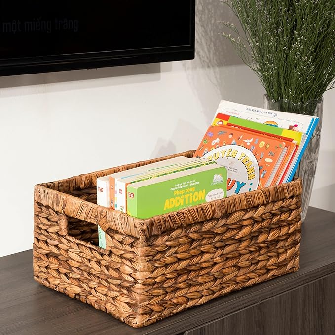 CENBOSS Wicker Baskets (Large, Brown Wash, 1PC) Rattan Storage Baskets for Shelves, Woven Seagrass Holder-Ruum Studio Home