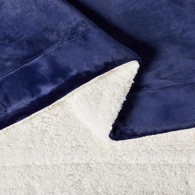 Amazon Basics Reversible Sherpa Throw Blanket, Navy, 50"x60"-Ruum Studio Home