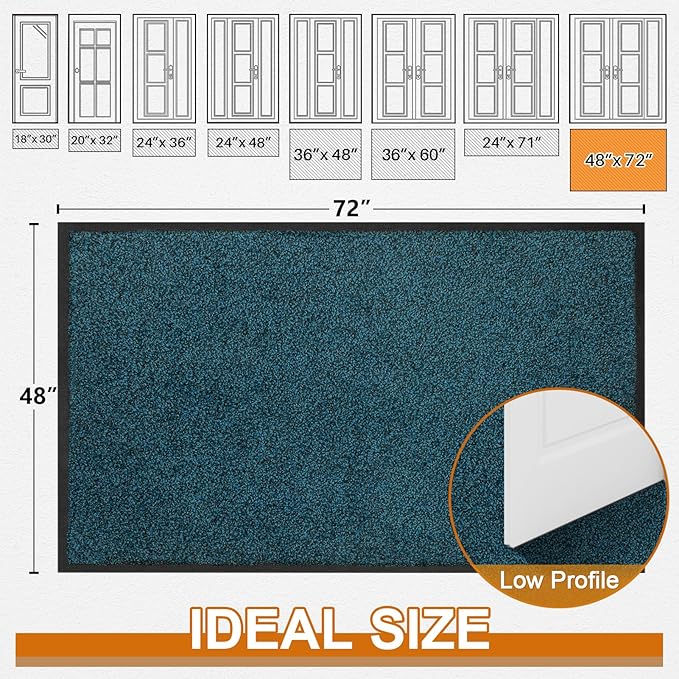 Mibao Front Door Mat, Dirt Trapper Welcome Mat for Outdoor Indoor, Non-Slip Waterproof Doormat, Durable Machine Washable Low Profile Entry Rug for Back Door Outside Patio Porch, 72" x 48", Blue-Ruum Studio Home