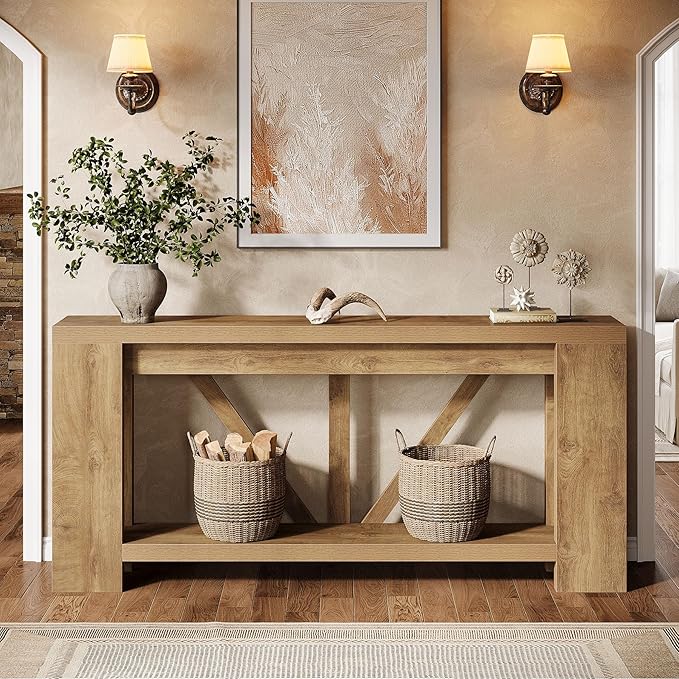 Tribesigns 70.9" Extra Long Entry Table, Farmhouse Wood Console Table with Storage, Modern Accent Sofa Table Behind Couch Foyer Tables for Entryway, Living Room, Entrance, Light Brown-Ruum Studio Home