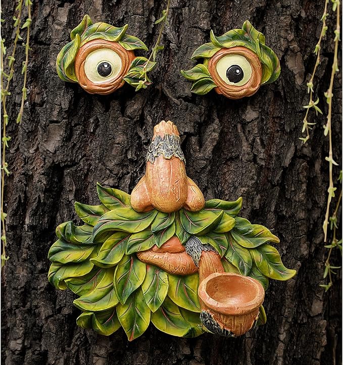 Tree Face Decor Outdoor,Whimsical Outdoor Art with Bird Feeder,Tree Hugger Bark Ghost Face Decoration Funny Yard Art,Garden Creative Decoration (12 INCH)-Ruum Studio Home