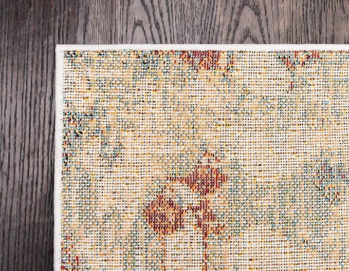 Unique Loom Rosso Collection Vintage, Geometric, Bohemian, Traditional, Distressed, Southwestern Area Rug, 2' 0" x 6' 0", Multi/Ivory-Ruum Studio Home