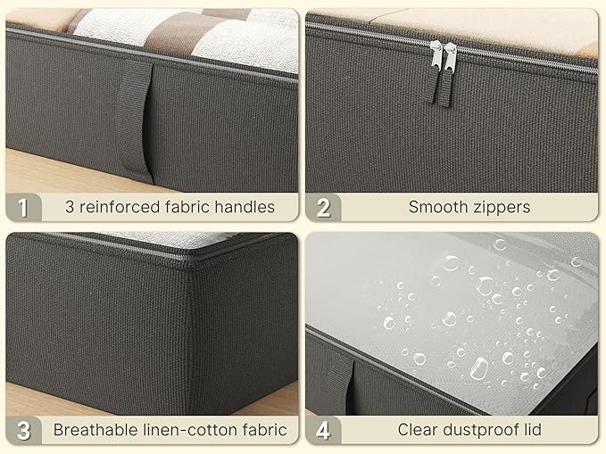 2-Pack Under Bed Storage Containers, 8 Inches Tall Underbed Clothes Storage Organizer Bin with Sturdy Sidewalls/Bottom, Under the Bed Storage Bags 2 Storage Bins, Black-Ruum Studio Home