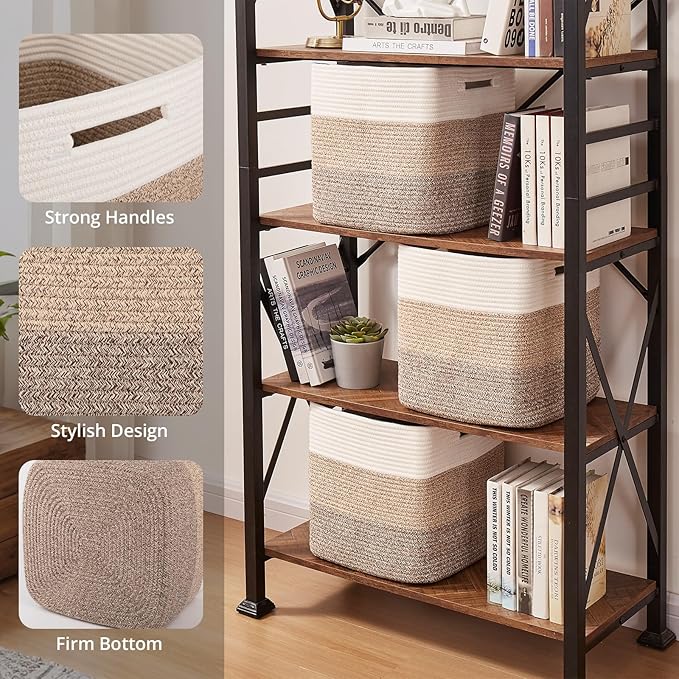 OIAHOMY 13 Kallax Inch Cube Storage Bins, 3-Pack Cotton Rope Woven Baskets for Organizing, Kallax Insert Storage Baskets for Shelves, Baby Nursery, Closet Organizer, 13*13*12.6IN, Gradient Brown-Ruum Studio Home
