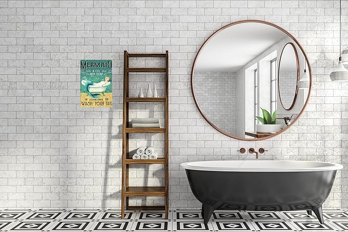 Mermaid Decor Gifts Funny Bathroom Decor Wall Art Coffee Bar Vintage Metal Tin Sign - Wash Your Tail - Office Home Toilet Signs Wall Decor Pictures 8 X 12 Inch-Ruum Studio Home