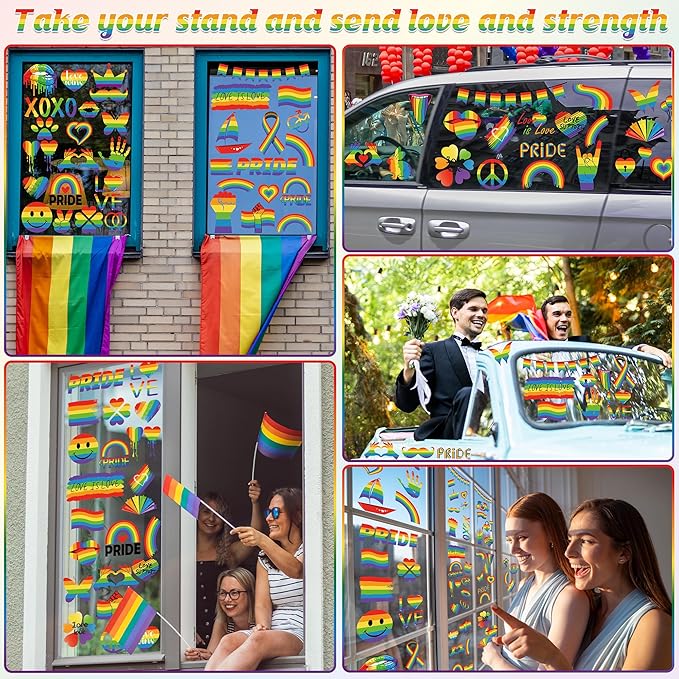 9 Sheets LGBT Rainbow Window Clings, Pride Decorations Window Cling, Gay Love Heart Stickers, Double-Side Pride Wall Clings Decals for Pride Day LGBTQ Rainbow Party Parades Supplies Decor-Ruum Studio Home