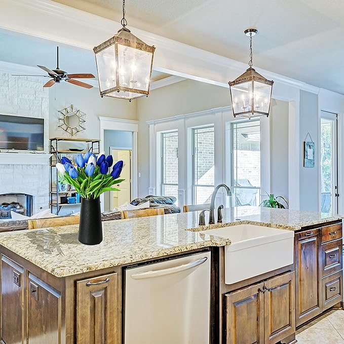 Mandy's Artificial Tulips 20 Stems Shades of Blue PU Faux Flowers for Wedding Home Decor 13.5 Inch-Ruum Studio Home