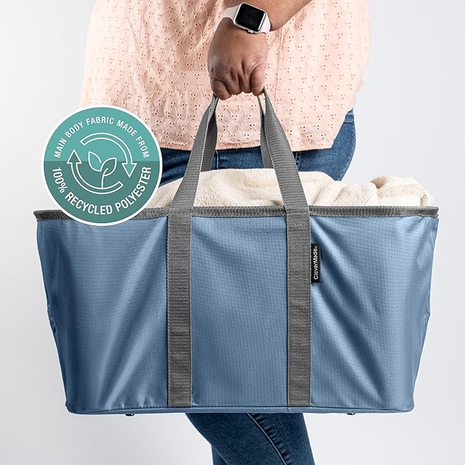 CleverMade Collapsible Laundry Tote - Denim Charcoal 2-Pack 50L - Foldable Storage Organization Container for Clothes Laundry Room Storage Solution-Ruum Studio Home