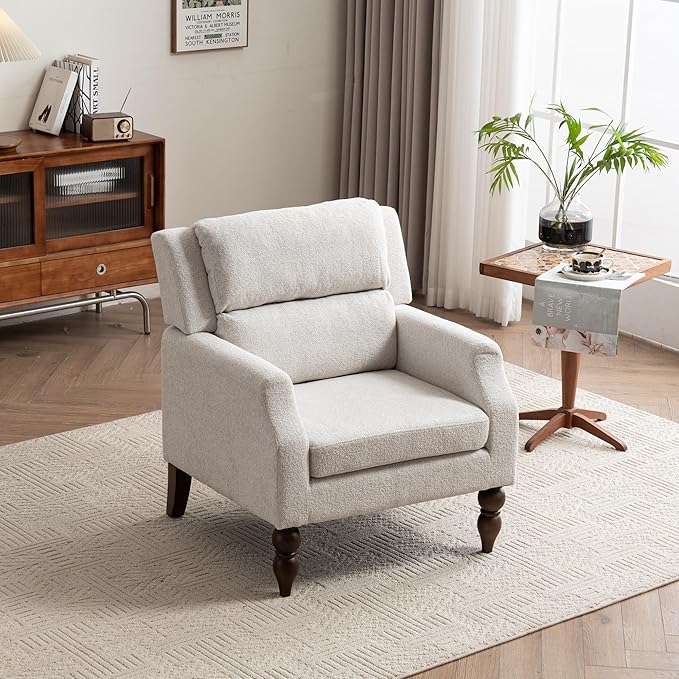 Kidol & Shellder Beige Oversized Accent Chair for Living Room Set of 2 Modern Reading Chair with Back Wide Upholstered Comfy Single Sofa Chair for Bedroom Lounge Side Corner Boucle Fabric Armchair-Ruum Studio Home