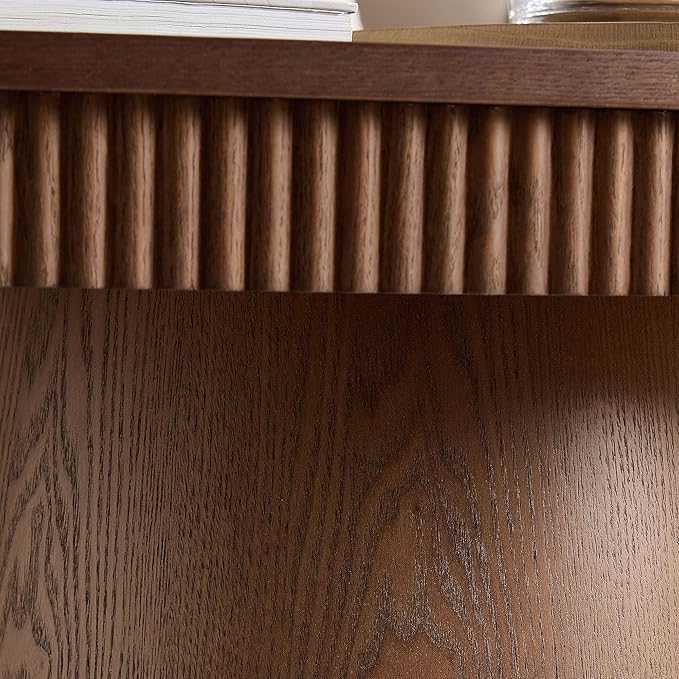 Modern Oval Coffee Table with Wood Pedestal,47.24" Farmhouse Center Table for Living Room, Ellipse Coffee Tables Tea Table for Bedroom, Apartment-Walnut-Ruum Studio Home