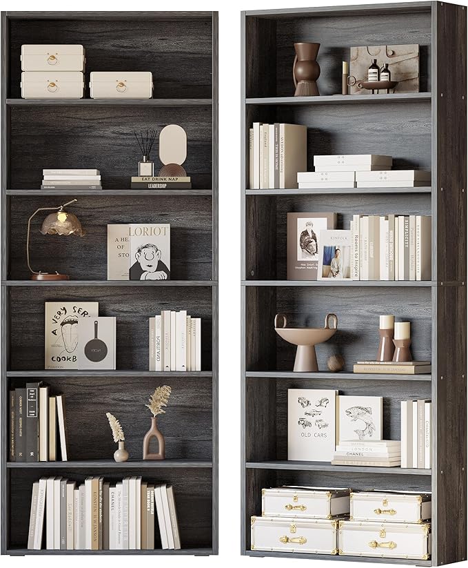IRONCK Bookshelves and Bookcases Set of 2 Floor Standing 6 Tiers Display Storage Shelves 70 in Tall Bookcase Home Decor Furniture for Home Office, Living Room, Bed Room-Ruum Studio Home