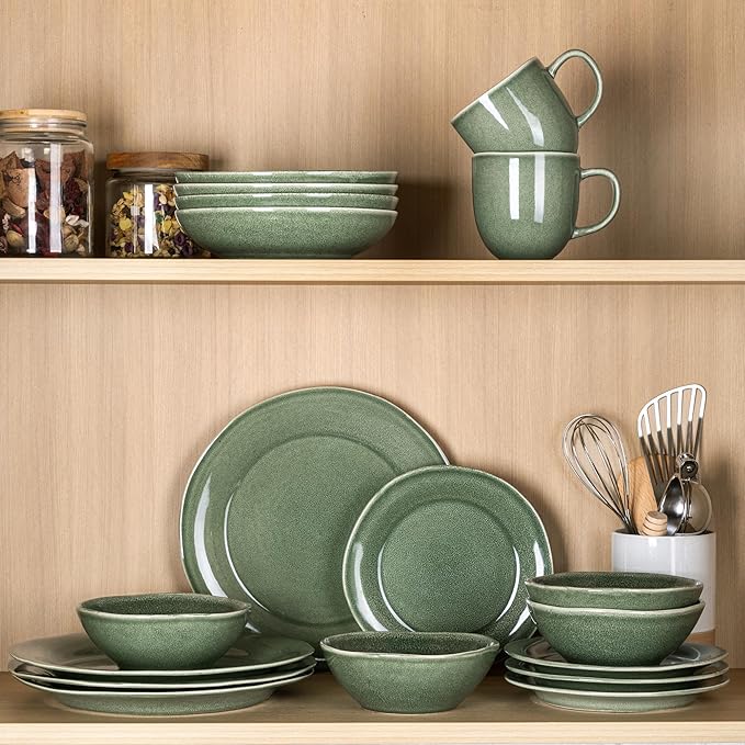 AmorArc Ceramic Dinnerware Sets, Handmade Stoneware Reactive Glaze Plates and Bowls Set, Scratch Resistant | Dishwasher & Microwave Safe Dishes Set, Service for 4 (12pc)-Ruum Studio Home