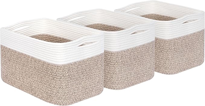 MINTWOOD Design 3-Pack Storage Baskets for Shelves, Playroom and Classroom Basket, Book Decorative Cube Bins, Woven Closet Organizers, Baby Nursery Baskets, Light Brown-Ruum Studio Home