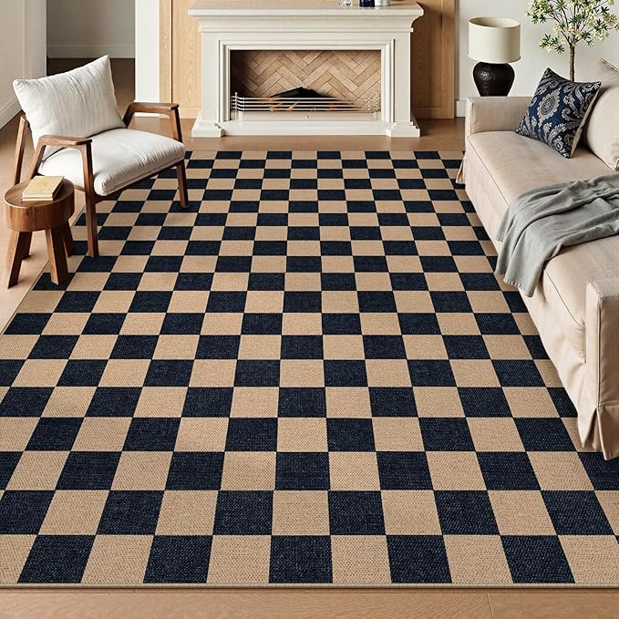 Lahome Checkered Easy Jute Rug, 9x12 Area Rug for Living Room Indoor Outdoor Carpet, Farmhouse Neutral Non Slip Non Shedding Stain Resistance Floor Carpet for Patio Dining Room Backyard-Ruum Studio Home