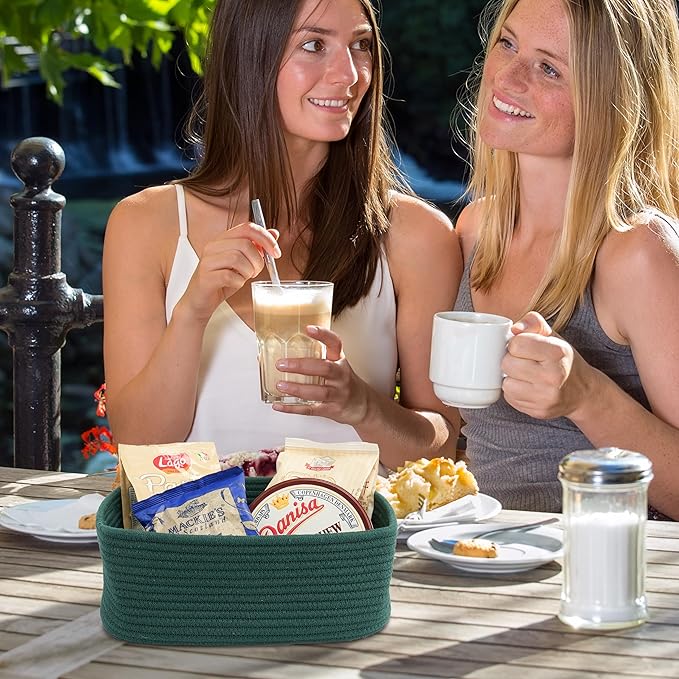 Small Woven Storage Baskets 12“X8”X5“ Decorative Rope Bins for Organizing Shelves, Closets, and Toys, Empty Gift Baskets, Cute Organizer Basket for Home and Office (dark green, regular)-Ruum Studio Home