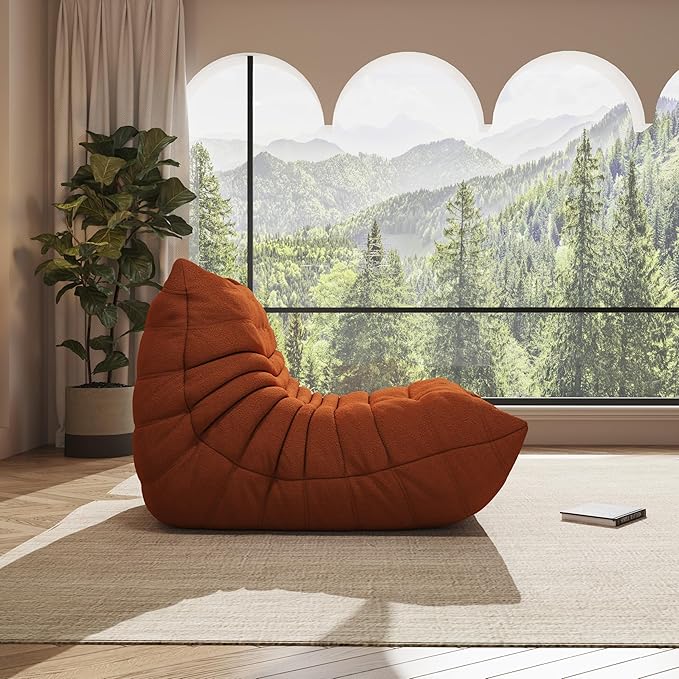 Bean Bag Chair, Oversized Bean Bag Chair for Living Room, Fireside Chair for Adults with Memory Foam Filled, Big Accent Sofa Lounge Floor Sofa for Gaming, Reading, Relax, No Assembly Required(Orange)-Ruum Studio Home
