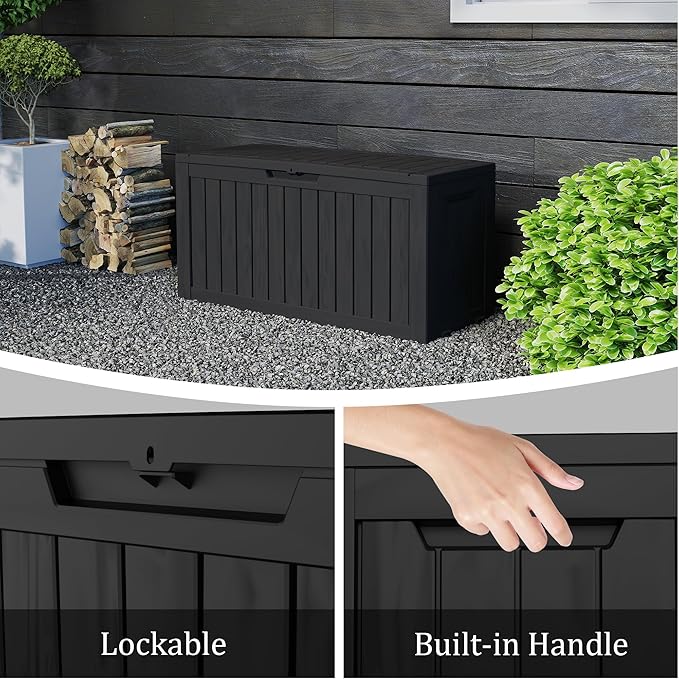 90 Gallon Lockable Resin Deck Box with Wheels, Waterproof & UV-Resistant Outdoor Storage Box for Outdoor Cushion Storage, Garden Tools & Pool Accessories Storage, Black-Ruum Studio Home
