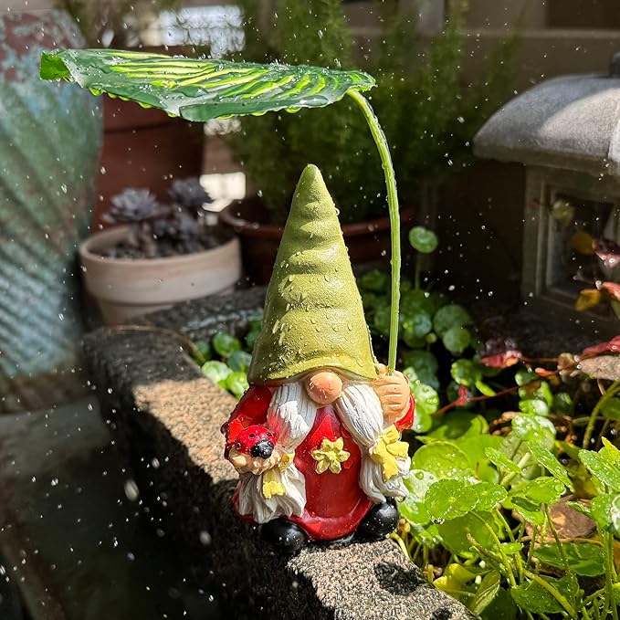 Garden Female Gnome Statue Decoration with Leaf Umbrella, 6.5” Figurine Ornament for Indoor Outdoor Home Patio Yard Lawn, for Gnome Lovers & Garden Enthusiasts，Mom，Women-Ruum Studio Home