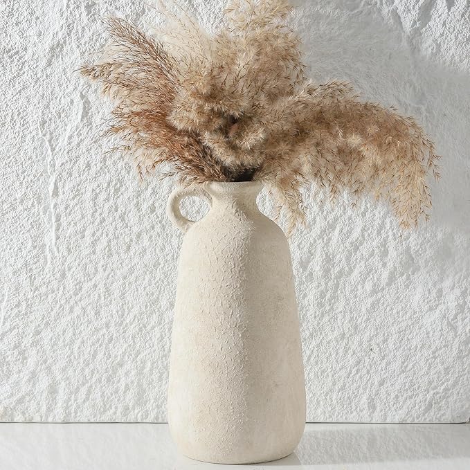 Ceramic Rustic Vase, 12.8" Large Flower Vases Home Decor Pottery Farmhouse Decorative Vase Boho Neutral Pampas Vases for Mantel Entryway Table Living Room Shelf Kitchen-Ruum Studio Home