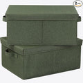 HOONEX Storage Bins with Lids for Organizing, Pack of 2, Storage Boxes with 2 Carrying Handles and Sturdy Heavy Cardboard, 16.5" L x 11.8" W x 7.5" H for Shoes, Books, Clothes, Olive-Ruum Studio Home