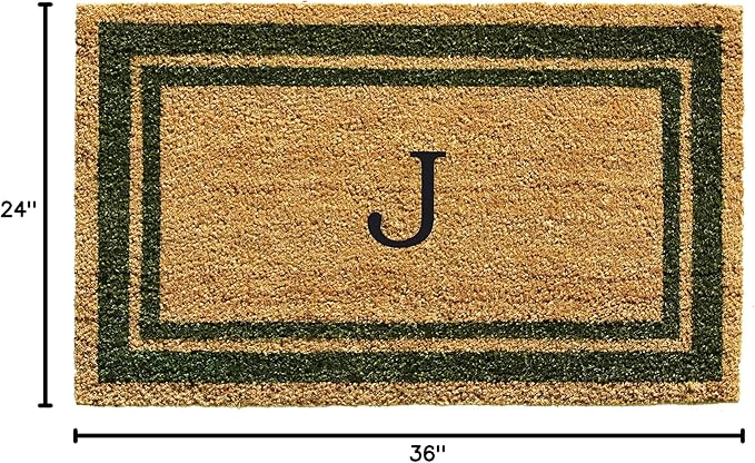 Calloway Mills 153042436J Sage Green Border 24" x 36" Monogram Doormat, (Letter J)-Ruum Studio Home