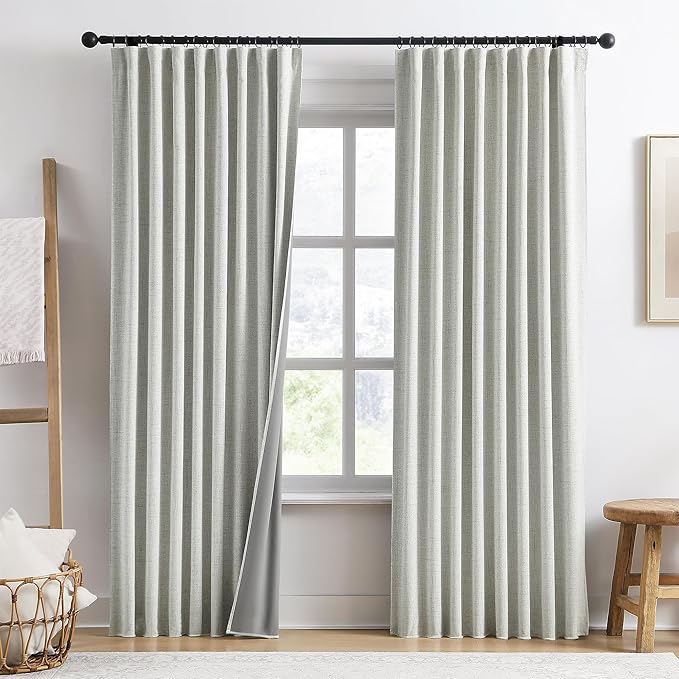 RAIN CITY Extra Wide Linen Blackout Curtains for Track System,Back Tab 70 Inch Wide Pleaetd Drapes with Hooks 2 Panels Modern Farmhouse Room Divider Curtains for Patio Sliding Door Living Room 96L-Ruum Studio Home