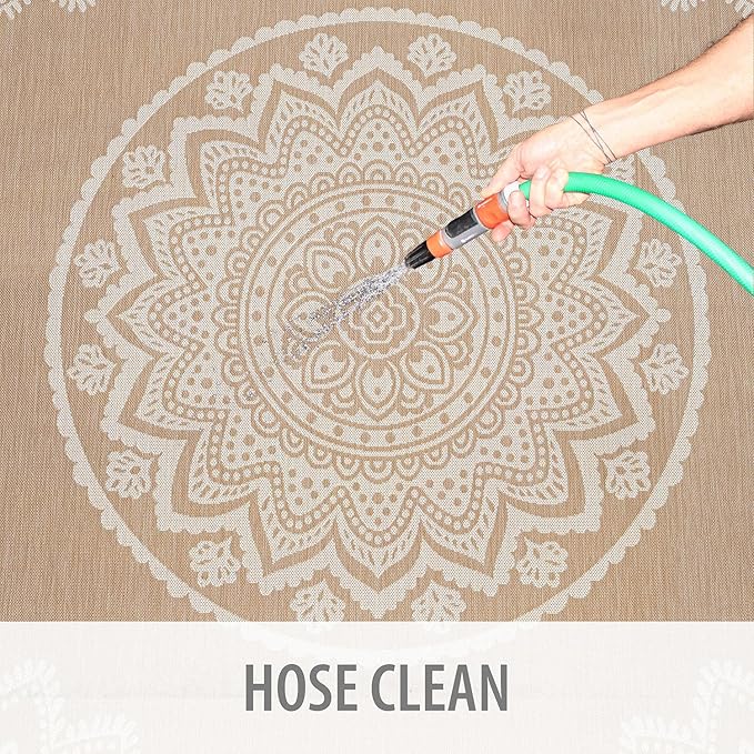 CAMILSON Outdoor Rug 6x9 Modern Area Rugs for Indoor and Outdoor Patios and Porches - Waterproof, Washable, Non-Shedding, Easy-to-Clean Outside Carpet (6 x 9, Medallion - Beige/White)-Ruum Studio Home