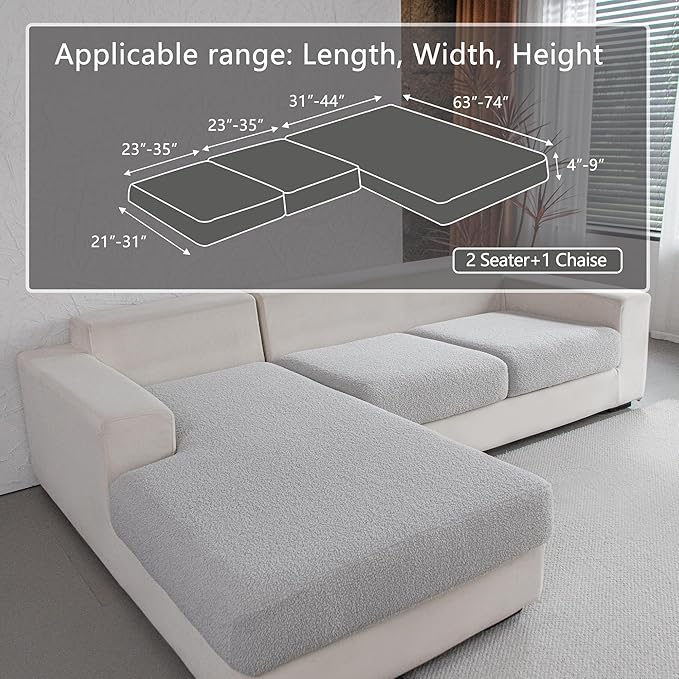 Couch Cushion Covers for Sectional Sofa, Stretch Soft Sofa Slipcovers Washable Wear-Resistant Universal Furniture Protector for Living Room(2 Seaters Covers+1 Chaise Cover, Light Gray)-Ruum Studio Home