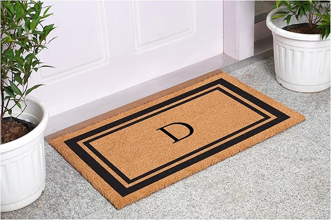 Calloway Mills 152962448 Black Border 24" x 48" Monogram Doormat (Letter D)-Ruum Studio Home