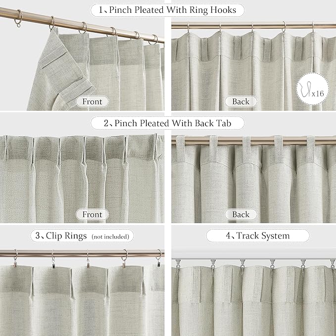 FMFUNCTEX Pinch Pleated Curtains 84 Inches Long for Living Room,Cream Beige Semi Sheer Faux Linen Textured Pleat Drapes for Bedroom with Hooks, Light Filtering Farmhouse Window Drapes 2 Panels-Ruum Studio Home