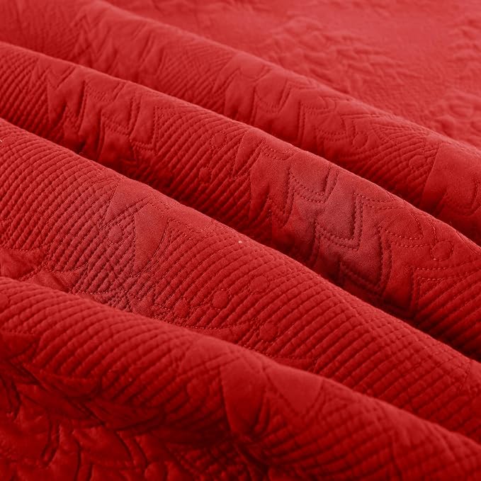 MarCielo 3-Piece Christmas Quilt 100% Cotton Oversized Bedspread Lightweight Coverlet Embroidery Christmas Tree Pattern Bedding Set (TC Red, Oversized Queen (100"x106"))-Ruum Studio Home