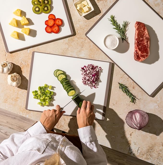 SMIRLY Plastic Cutting Board Set, Dishwasher Safe Plastic Cutting Boards Set for Kitchen, Cutting Boards for Kitchen - Plastic Chopping Board Set-Ruum Studio Home