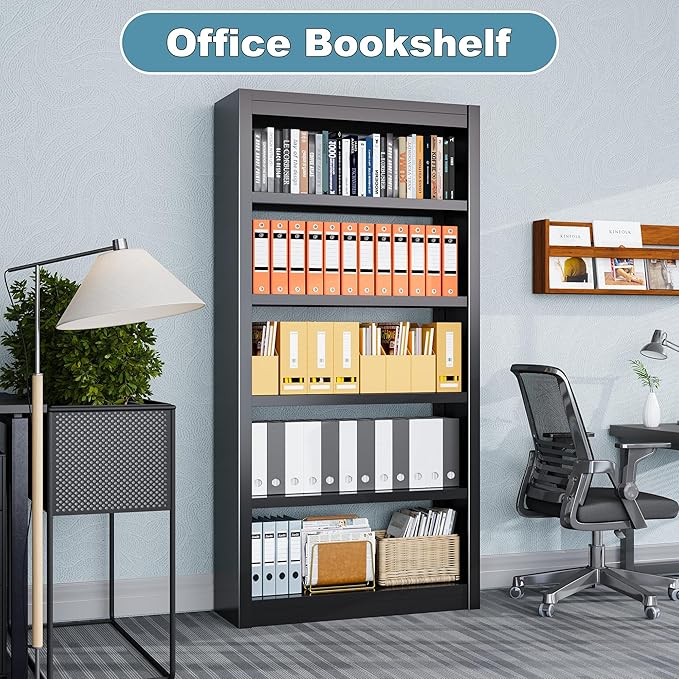 Bookcase, 5-Shelf Industrial Bookshelf, Large Storage Space, Adjustable Bookshelves, Perfect for Living Room, Home Office, Garage, Ideal for Home Office Upgrade-Ruum Studio Home